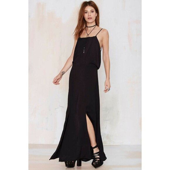 Six.Crisp.Days Nasty Gal Women's Black Deuces Are Wild Crepe Maxi Dress size L - Picture 11 of 16